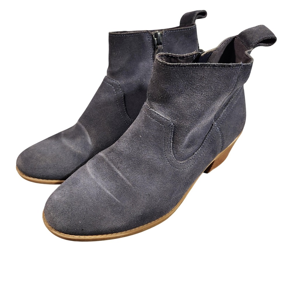 Vionic Boots Womens Size 7.5 Navy Suede Ankle Booties Zip Low Heel VERAVS355